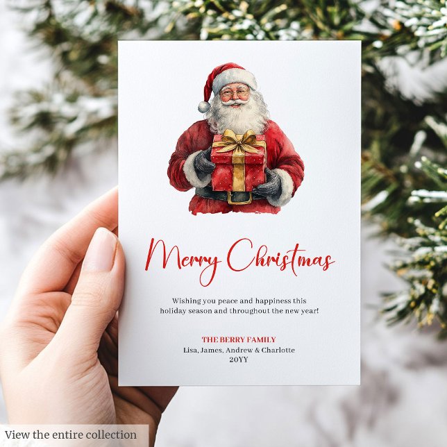 Police Simple Père Noël Écriture Moderne Carte de  (Simple Santa Claus Modern Script Font Holiday Card)