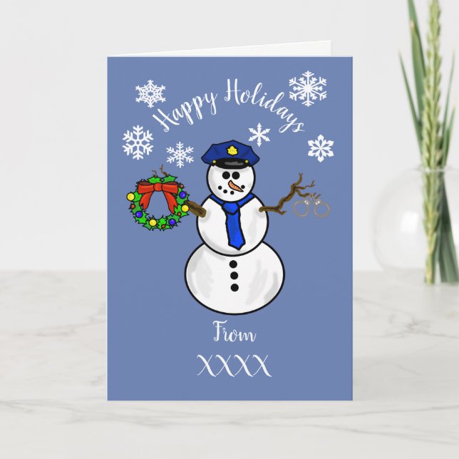 Police Snowman carte de Noël Dept ou personnel (Devant)