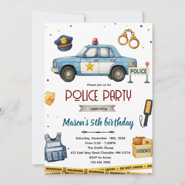Police theme birthday party invitation (Devant)
