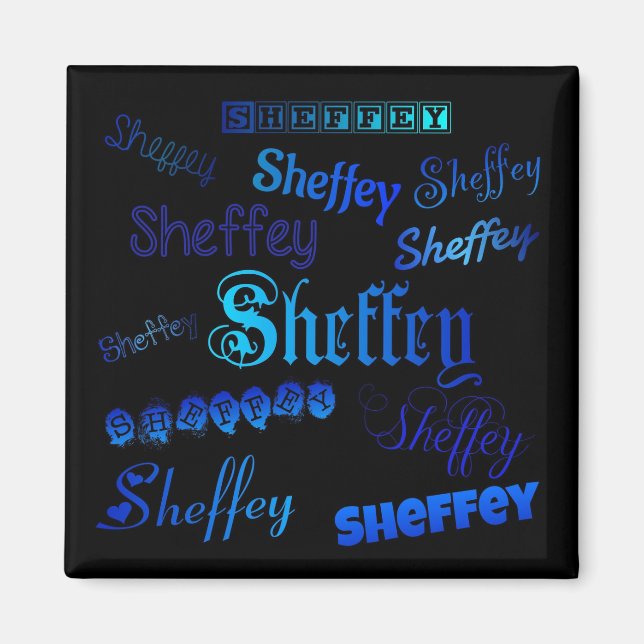 Polices Sheffey - Bleu sur aimant noir (Devant)