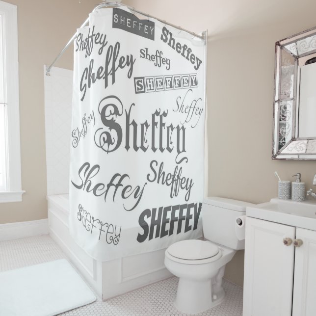 Polices Sheffey Gris Clair - 9574 Rideau de douche (En situation)