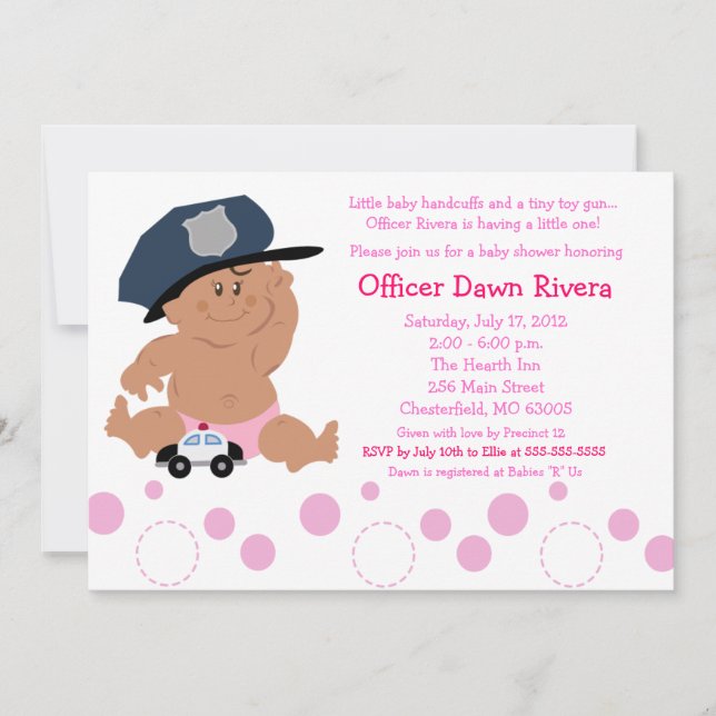POLICIER COop GIRL Baby shower Invitation 5x7 (Devant)