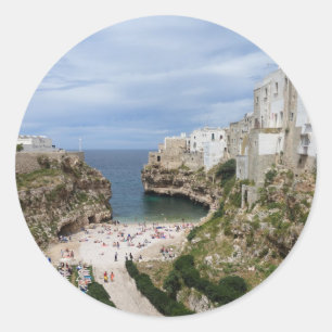 Polignano a Mare ville plage ronde autocollant