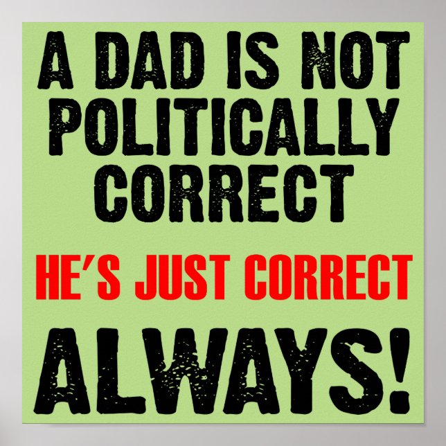 Politically Correct Dad Always Right Poster Sign (Devant)