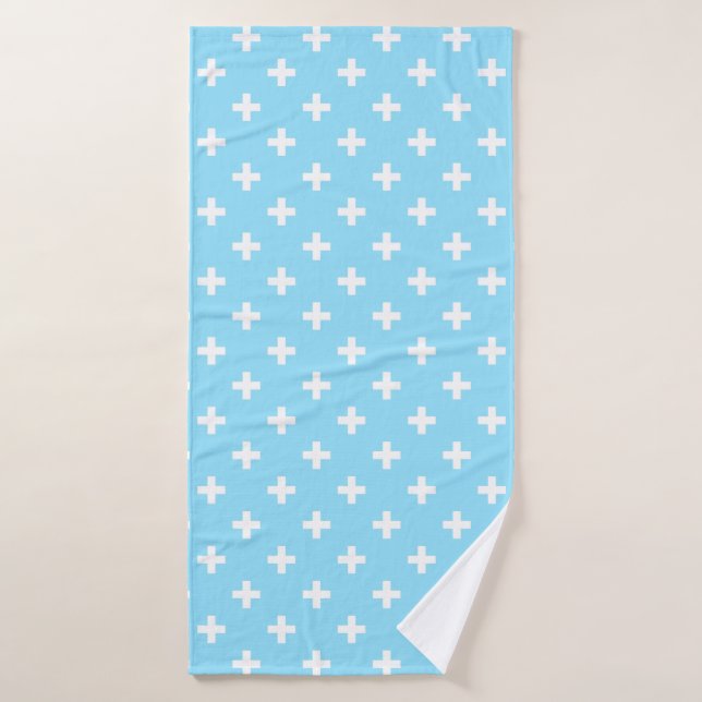 Polka blanche croise sur bleu bébé (Serviette de bain)