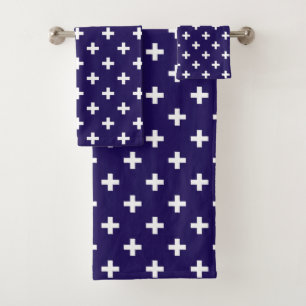 Polka blanche croise sur bleu marine
