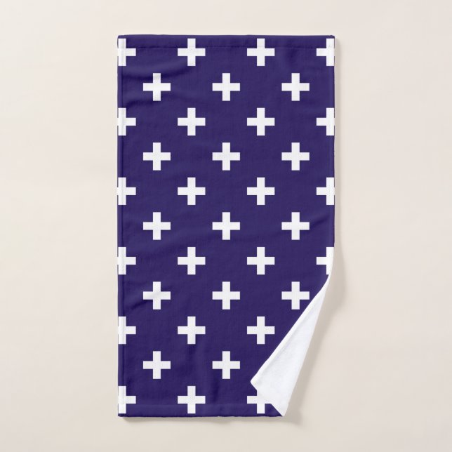 Polka blanche croise sur bleu marine (Serviette à main)