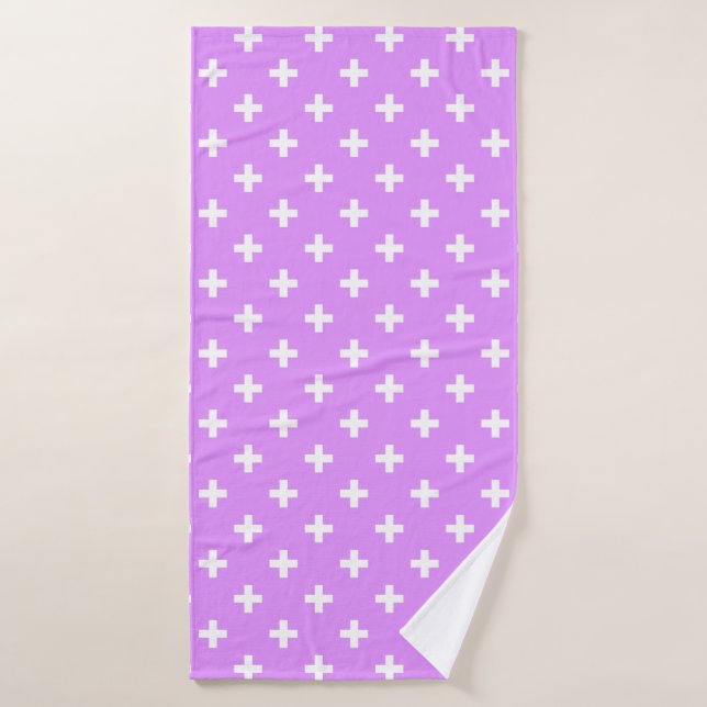Polka blanche croise sur lilas (Serviette de bain)