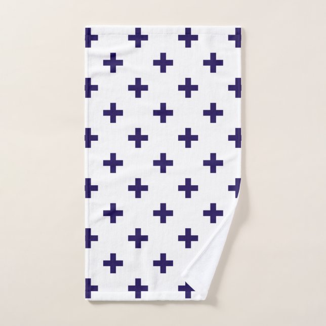 Polka bleu marine croise sur blanc (Serviette à main)