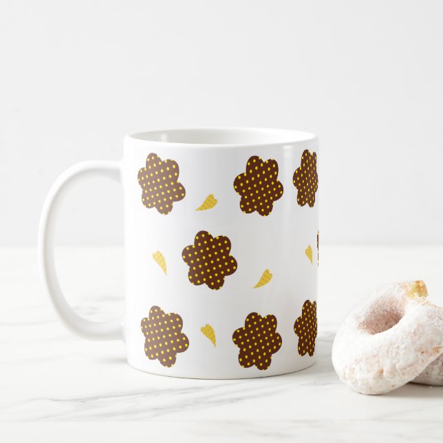 Polka Brown jaune point Mug (Avec donut)