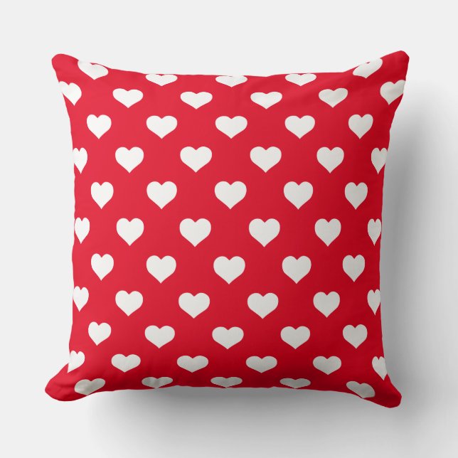 Polka Coeurs Oreiller à lancer rouge (Recto)