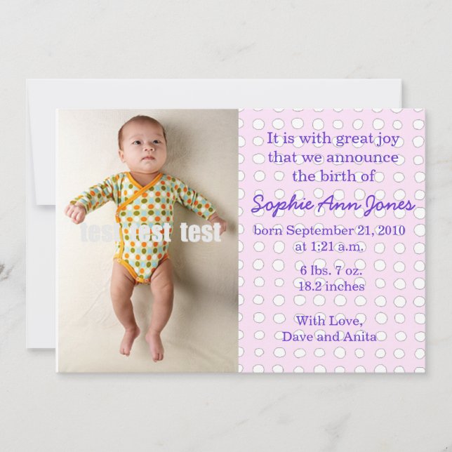 Polka Dot Baby Girl Faire-part (Devant)