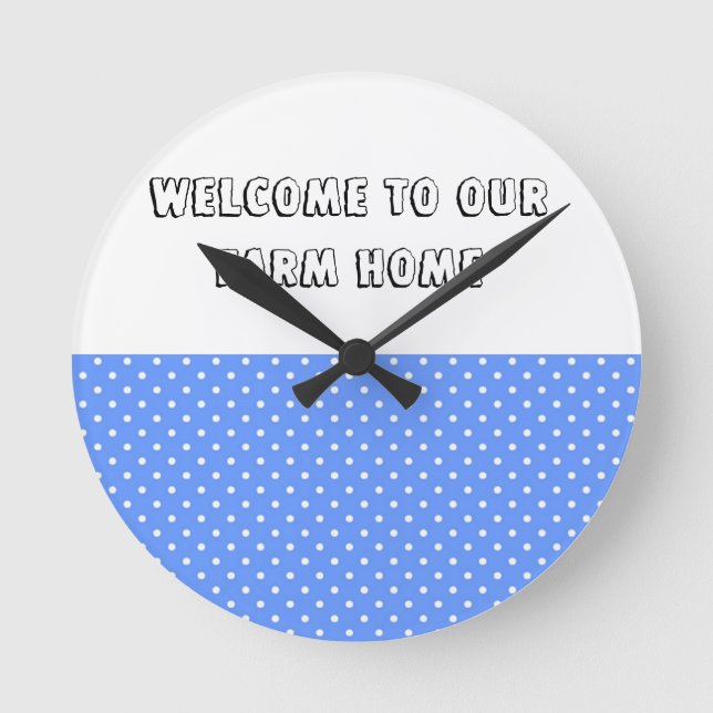 Polka Dot Bleu et blanc ferme Horloge (Recto)