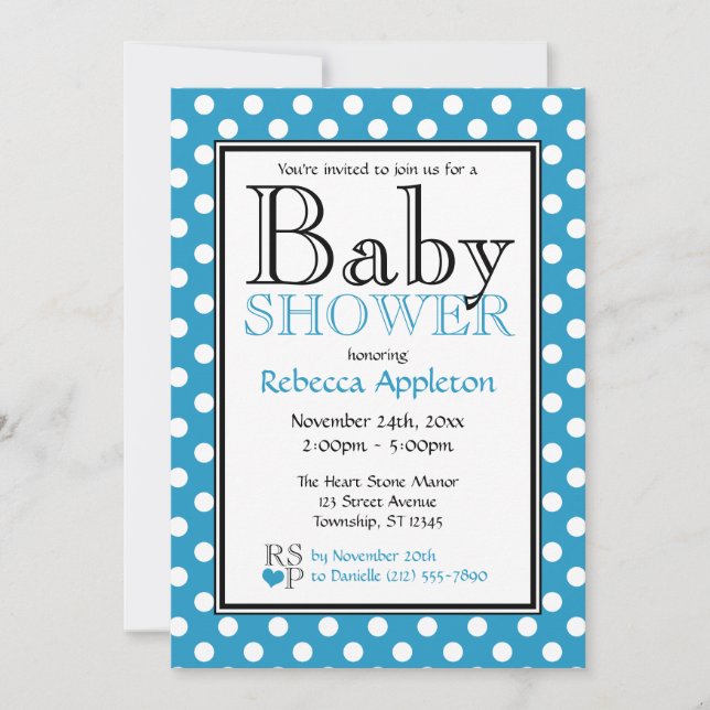 Polka Dot Blue Baby Shower Invitations (Devant)