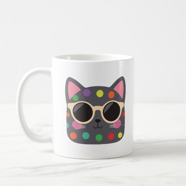 Polka Dot Cat with Sunglasses Mug | Cute Quirky  (Gauche)