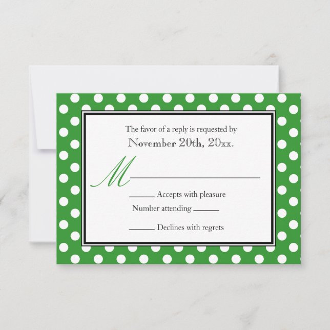 Polka Dot Green & White RSVP Cartes de réponse (Devant)