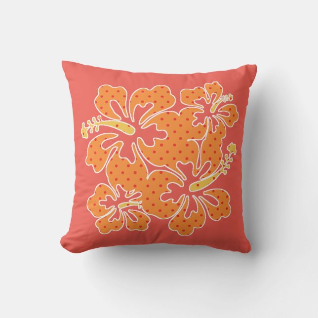 Polka Dot Hibiscus Tropical Outdoor Coussin (Recto)