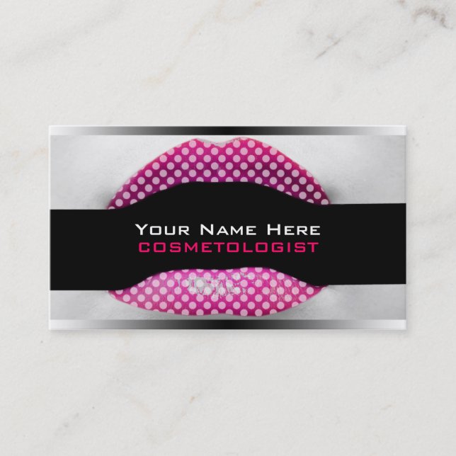 Polka Dot Lips Make Up Artist Cartes de visite (Devant)