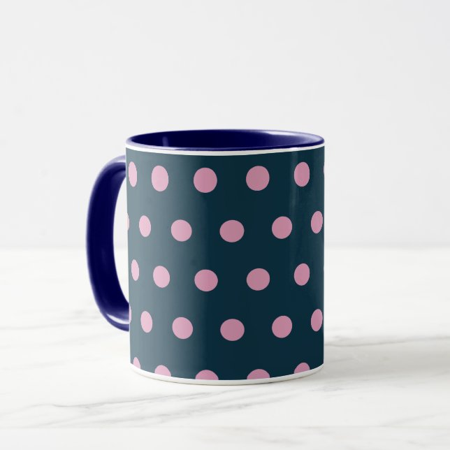 Polka Dot Mug (Bleu Minuit et Rose Doux) (Devant gauche)