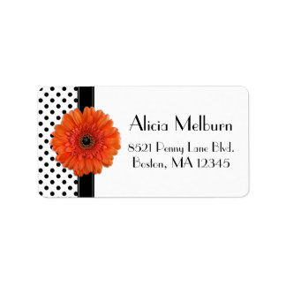 Polka Dot Orange Daisy Étiquettes de adresse perso