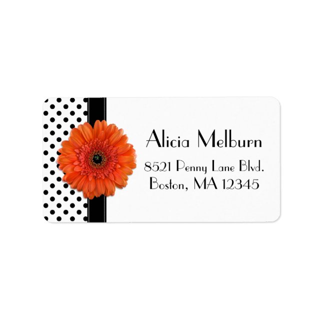 Polka Dot Orange Daisy Étiquettes de adresse perso (Devant)