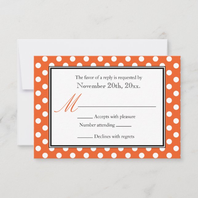 Polka Dot Orange et Blanc RSVP Cartes de réponse (Devant)