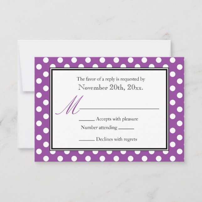 Polka Dot Purple & Blanc RSVP Cartes de réponse (Devant)