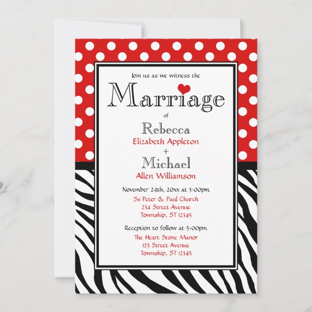 Polka Dot Red & Zebra Imprimer les invitations de  (Devant)