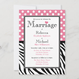 Polka Dot Rose & Zebra Imprimer Invitations De Mar