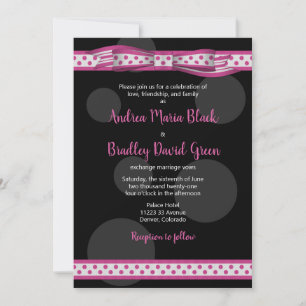 Polka Dot Ruban rose Faire-part de mariage noir