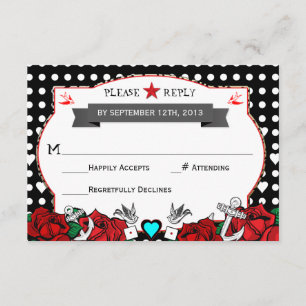 Polka Dot Tattoo Rockabilly Mariage Carte Rsvp