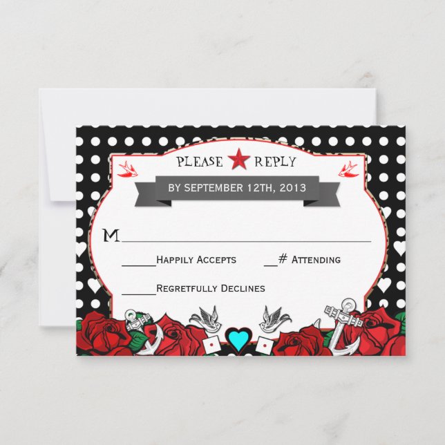 Polka Dot Tattoo Rockabilly Mariage Carte Rsvp (Devant)