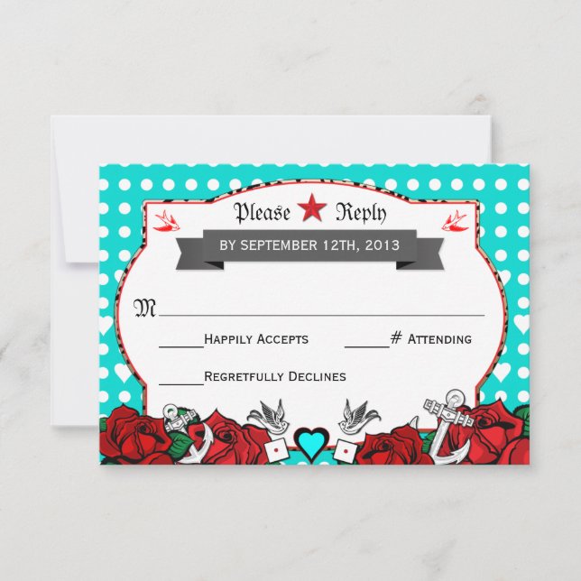 Polka Dot Tattoo Rockabilly Mariage Carte Rsvp (Devant)