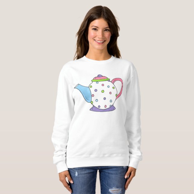 Polka Dot Tea Pot Teapot Tea Party Sweatshirt (Devant entier)