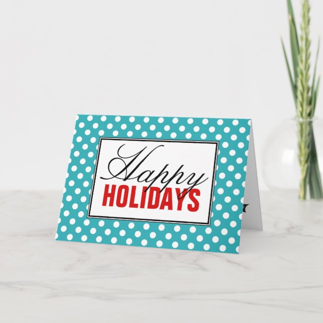 Polka Dot Turquoise avec carte Red Happy Holidays (Devant)