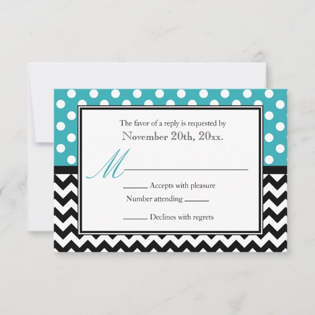 Polka Dot Turquoise & Cartes de Réponse Chevron (Devant)
