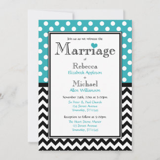 Polka Dot Turquoise & Chevron Wedding Invitations