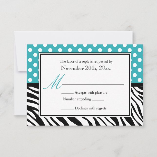 Polka Dot Turquoise & Zebra Imprimer Cartes de Rép (Devant)