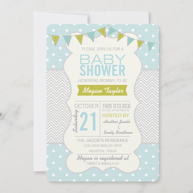 Polka Dota et Chevron - Invitation Baby shower (Devant)