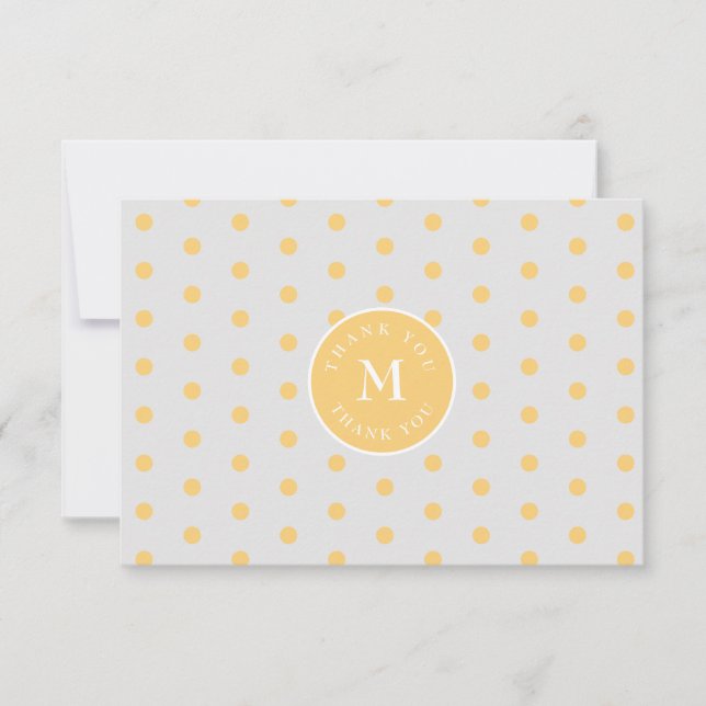 Polka jaune gris Carte de remerciements plat (Devant)
