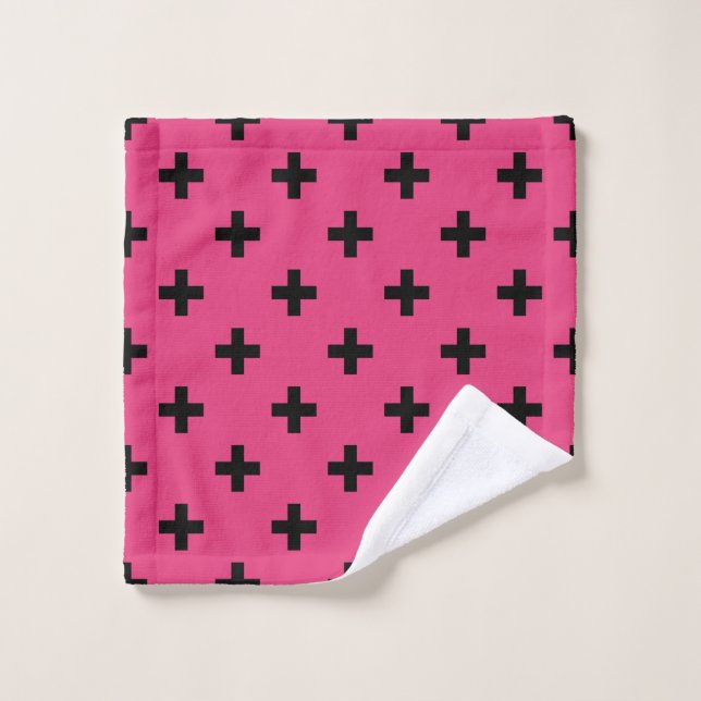 Polka noire croise sur fuchsia (Gant de toilette)