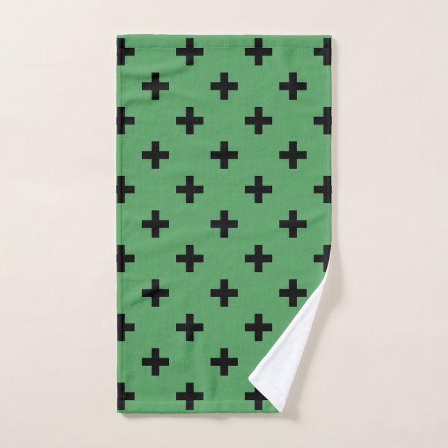 Polka noire croise sur vert (Serviette à main)