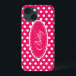 Polka point personnalisé rouge rose blanc coque ip<br><div class="desc">Coque graphique à motifs pointillés pour les filles modernes rouge vif poka rose. Parfait pour personnaliser votre ipad ou comme cadeau spécial de Noël ou d'anniversaire pour une femme ou une fille ado. Personnalisez avec votre nom et votre initiale. Voici l'exemple : Betty M. Design par Sarah Trett.</div>