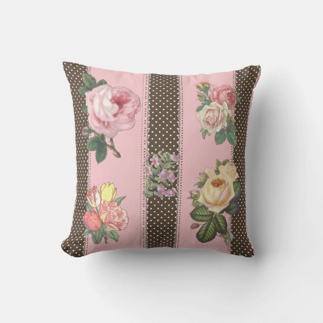 Polka rose floral point réversible Coussin décorat (Recto)