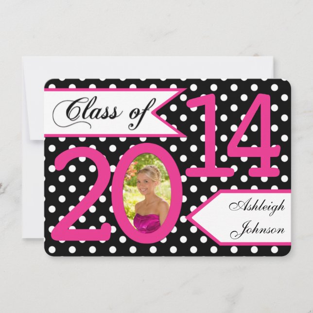 Polka rose noire Invitation 2e classe photo (Devant)
