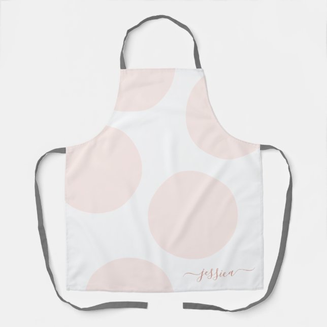 Polka rose pâle point simple tablier personnalisé (Recto)