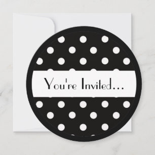 Polkadot blanc noir doux invitations 16 cercles