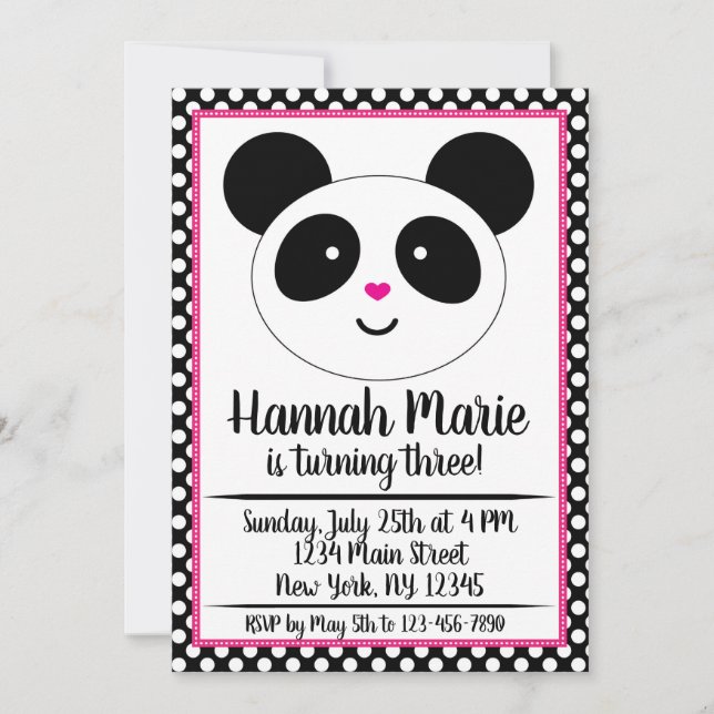 Polkadot Panda fête Anniversaire Invitation (Devant)