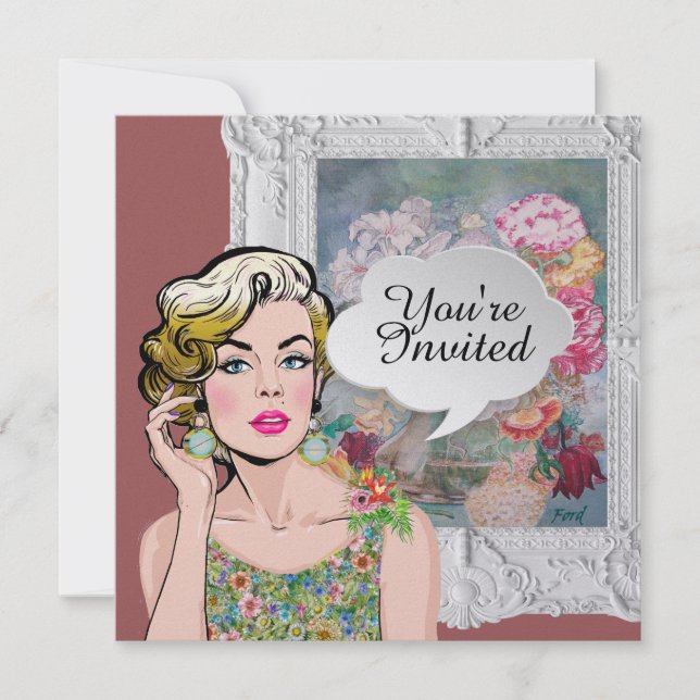 Polly veut une Pop Art Lady Floral Invitation (Devant)