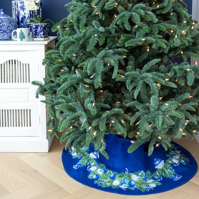 Polyester Brossé Jupon de sapin de Noël en céramique Chinoiserie Gi (Chinoiserie Ginger Jar Christmas tree skirt)